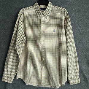Ralph Lauren Polo Yellow Blue Checked Long Sleeve Button Down Shirt Large